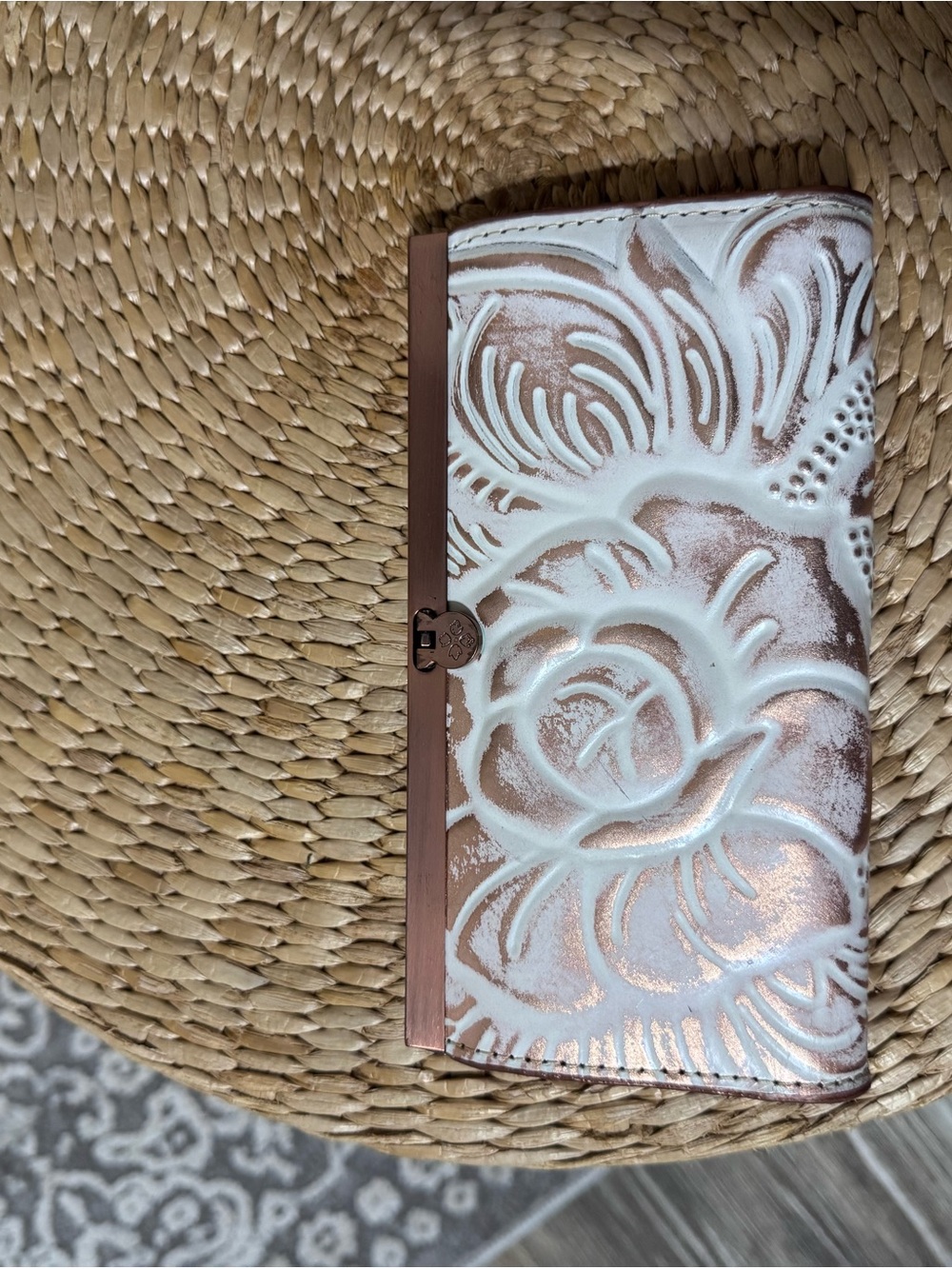 Patricia Nash Rose Gold and White Embossed Floral Wallet